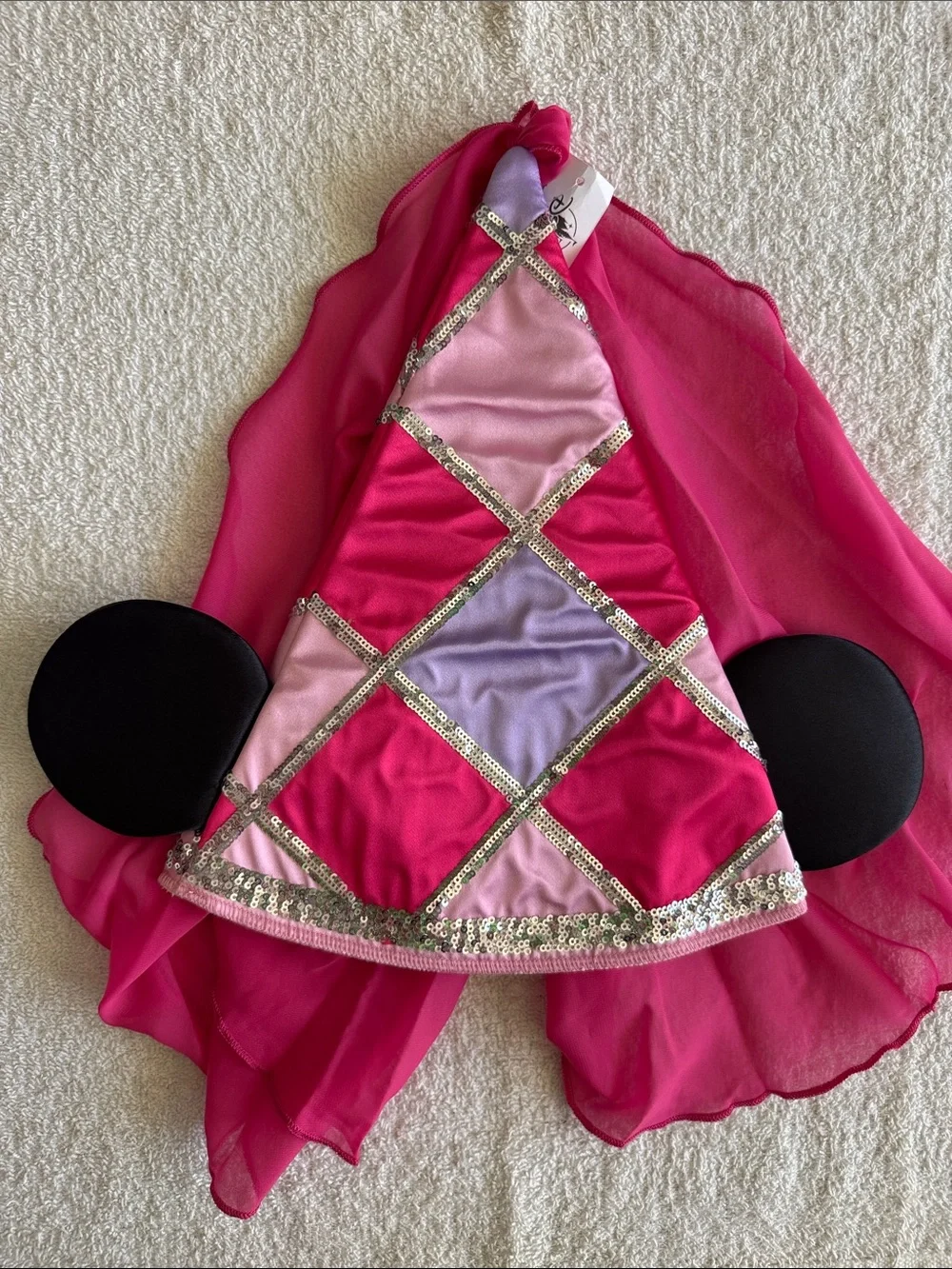 Disney Pink and Purple Sequin Minnie Mouse Cone Hat with Black Ears